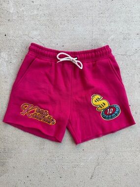 Keep Kountin Hot Pink Fleece Sweatshorts Dollar Sign Poker Shorts L